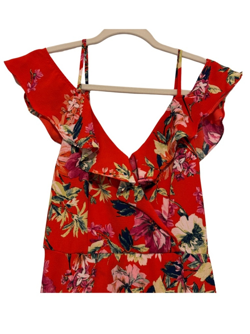 I.N. San Francisco Bright Red Floral Faux Wrap Flowy Dress Small NWT - Picture 8 of 11